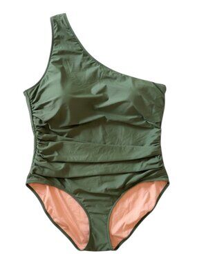 J Crew One Shoulder Sleek Ruched  Swimsuit One-Piece Size 24 Reimagined Cypress